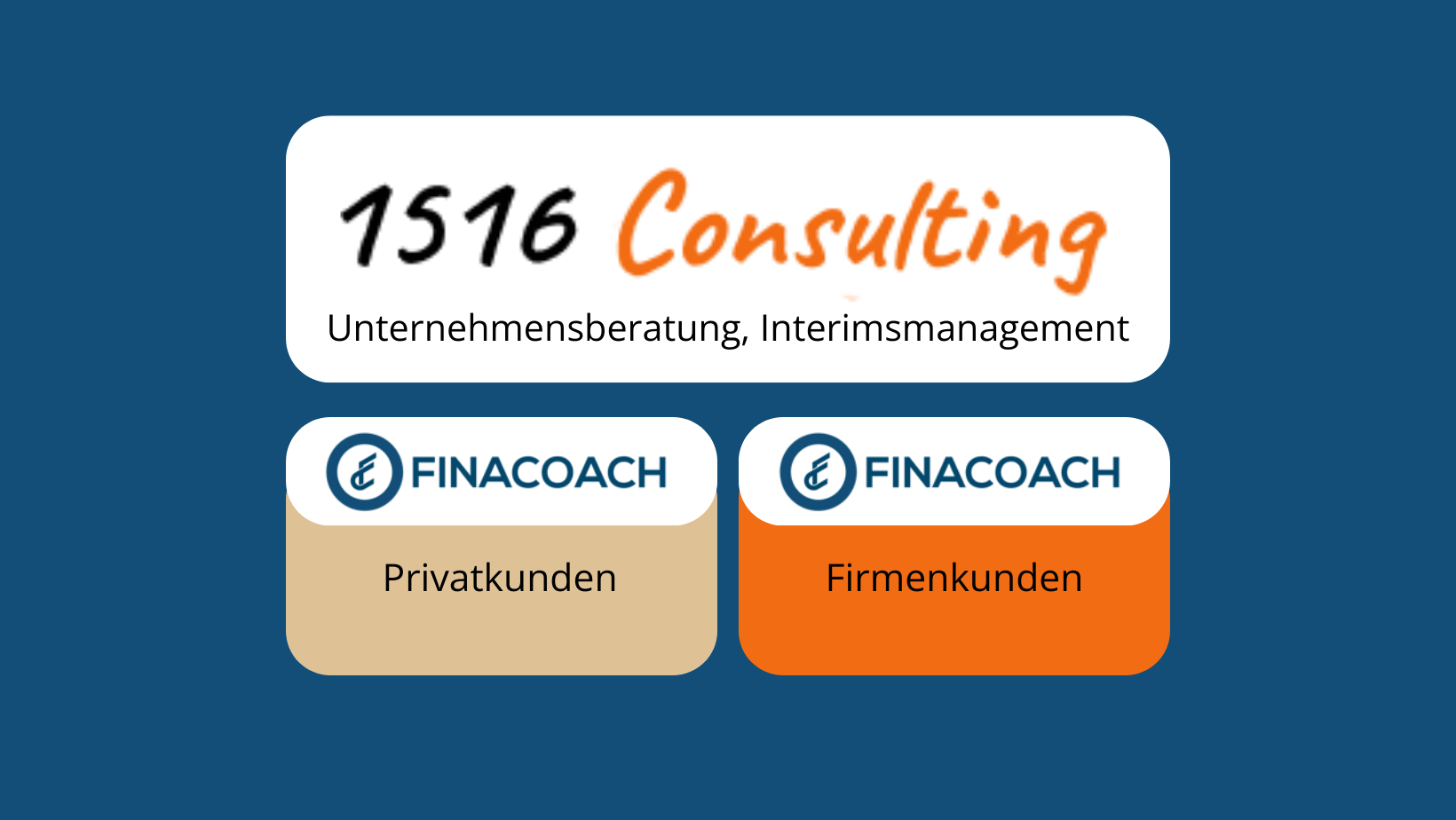 Übersicht über die Geschaeftsbereiche der 1516 Consulting GmbH - Unternehmensberatung nach dem Reinheitsgebot - FINACOACH - Finanzberatung und Versicherungsmakler für Firmenkunden und Privatpersonen